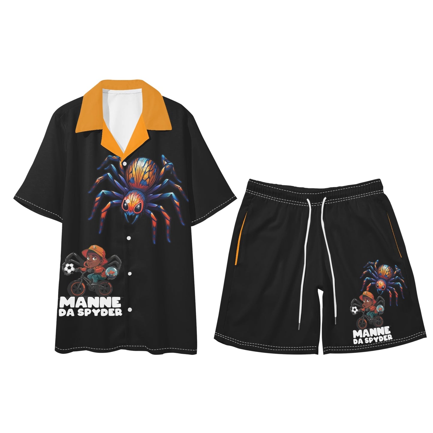 Blk Insct Famili Mens Regular Fit Hawaiian Short Sleeve Shirt and Shorts Set