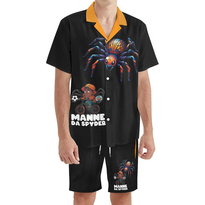 Blk Insct Famili Mens Regular Fit Hawaiian Short Sleeve Shirt and Shorts Set