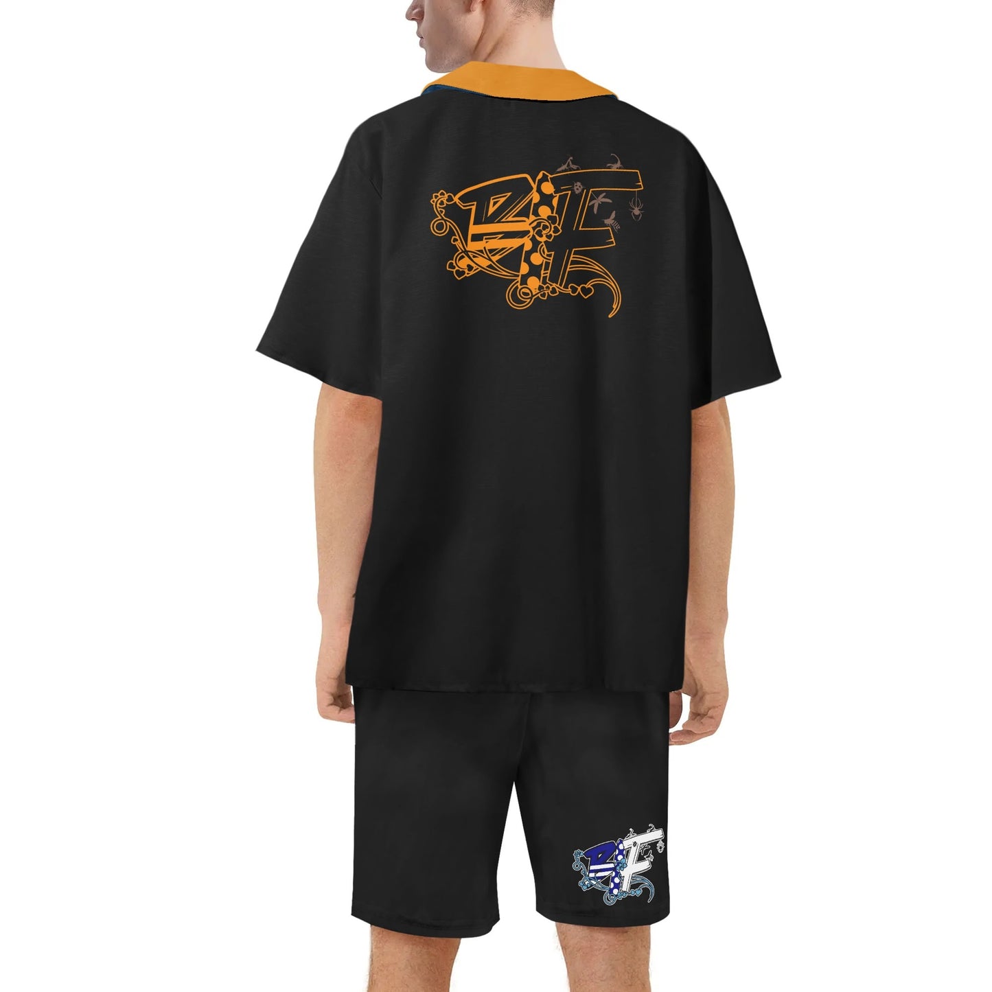 Blk Insct Famili Mens Regular Fit Hawaiian Short Sleeve Shirt and Shorts Set