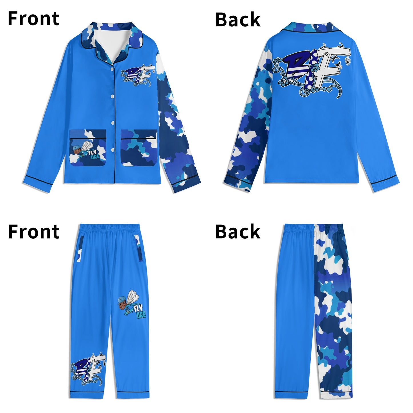 Blk Insct Famili Childrens Long Sleeve Nightwear Pajama Set with Pockets